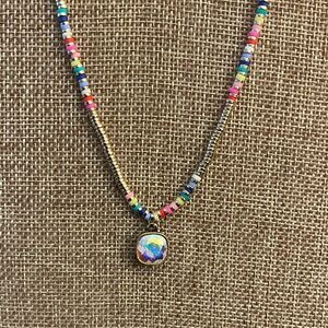 Pink Panache Multicolor Beaded Necklace with Iridescent Pendant